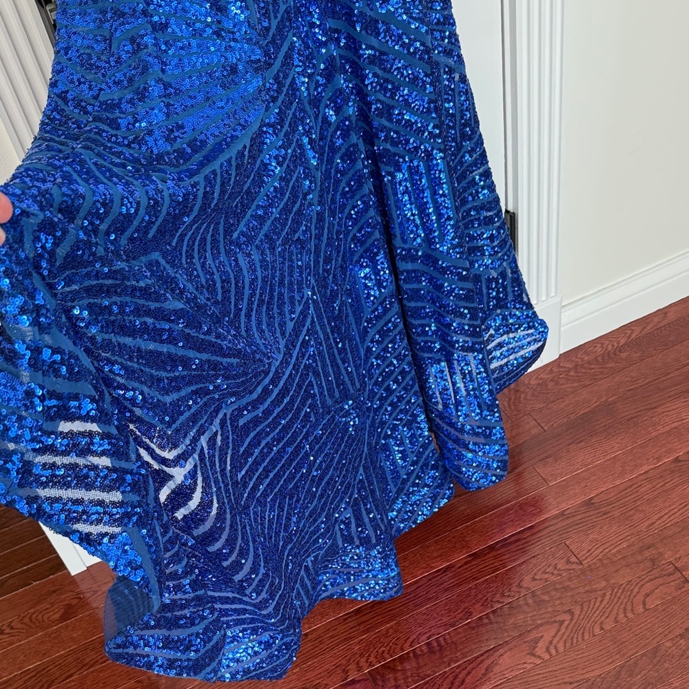 Mia Vega Royal Blue Sequin Hi Low Evening Prom Formal Gown Dress Sz 16 Like New - Picture 7 of 13